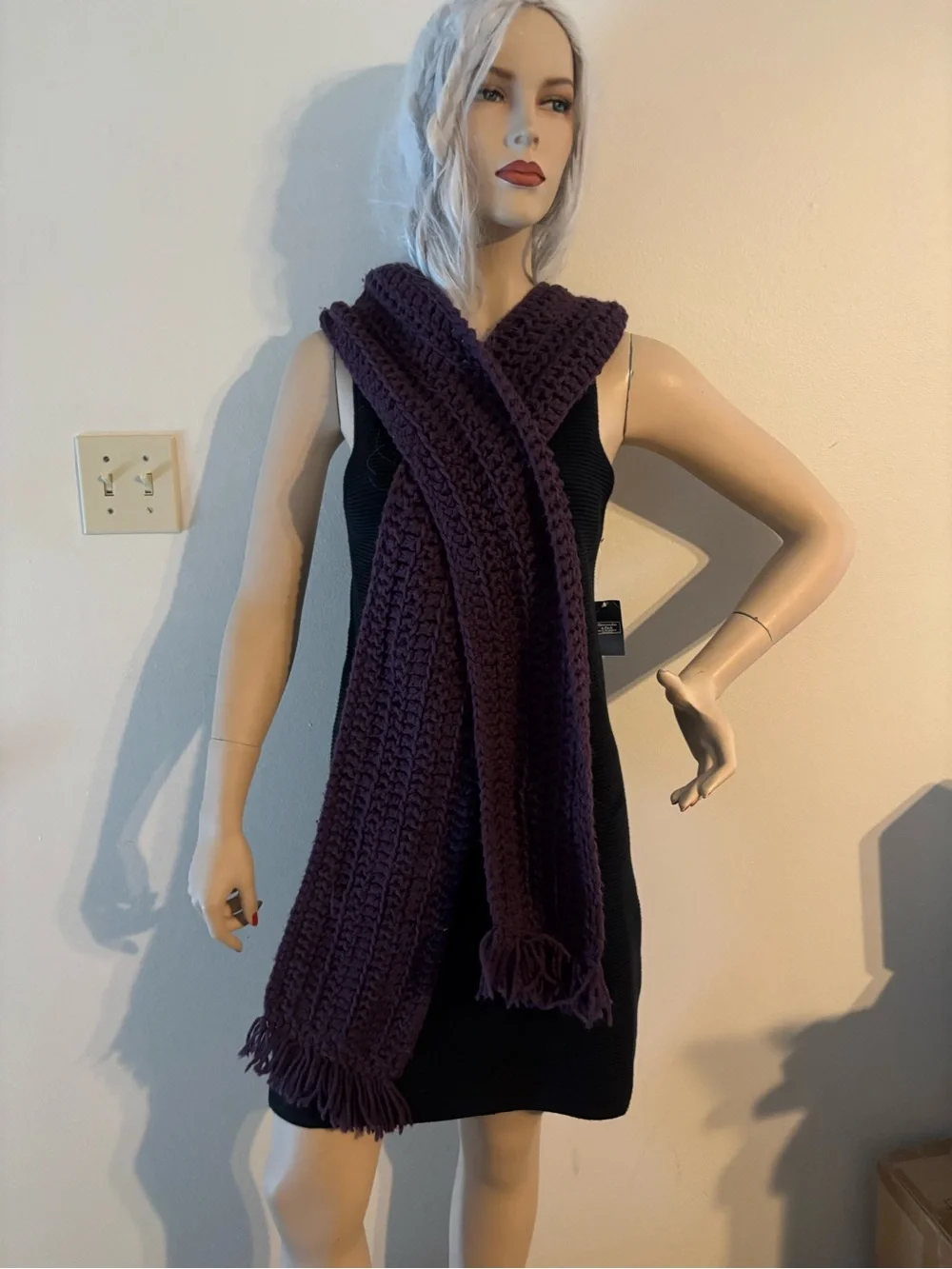 Handmade Chunky Knit  Scarf - Deep Plum